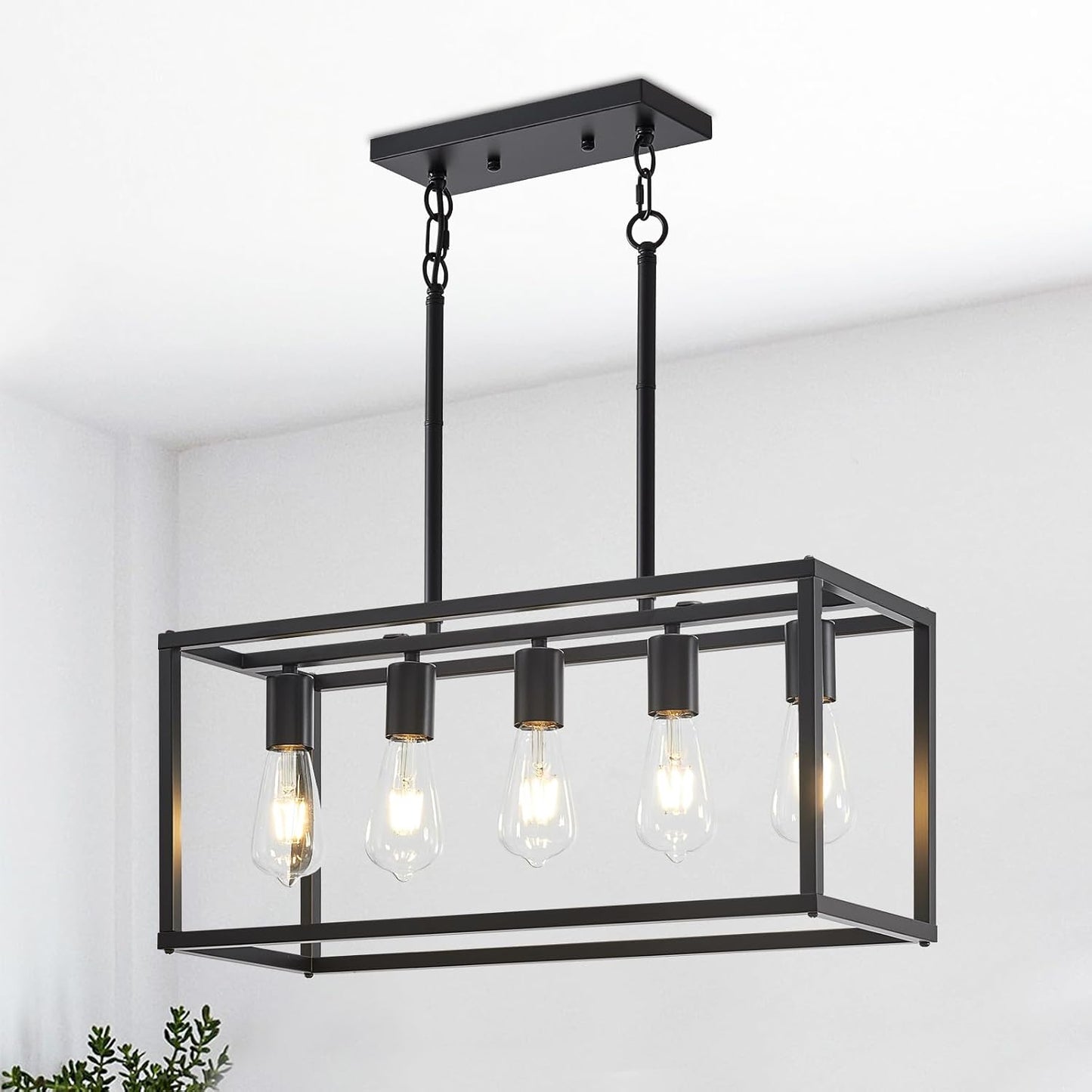 Lámpara cocina 5 luces estilo granja negra colgante E26