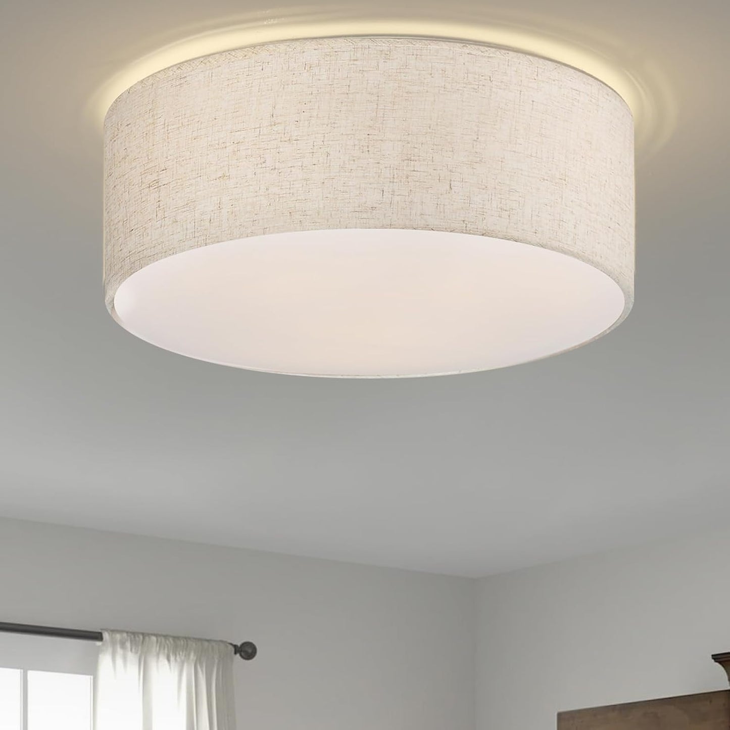 Lámpara techo 3 luces tambor 13pulg tela lino moderna