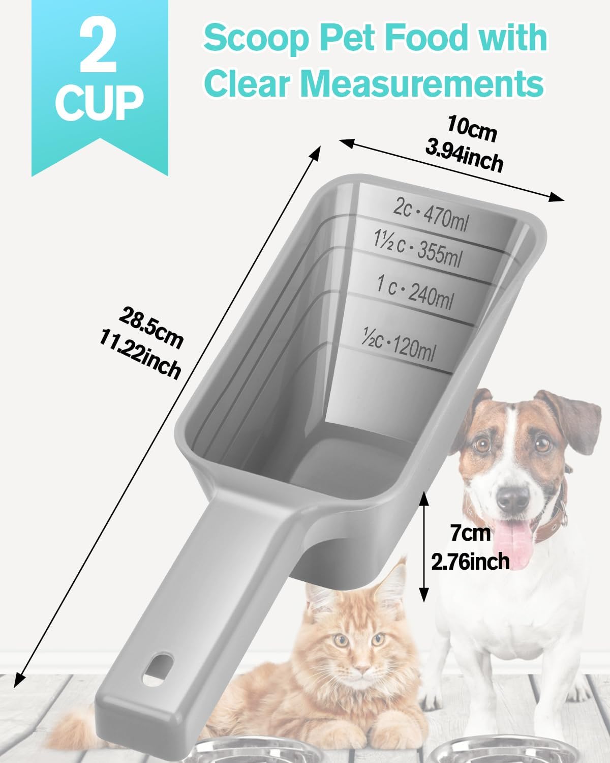 Pala 2 tazas para perros con cuchara plástica medidor