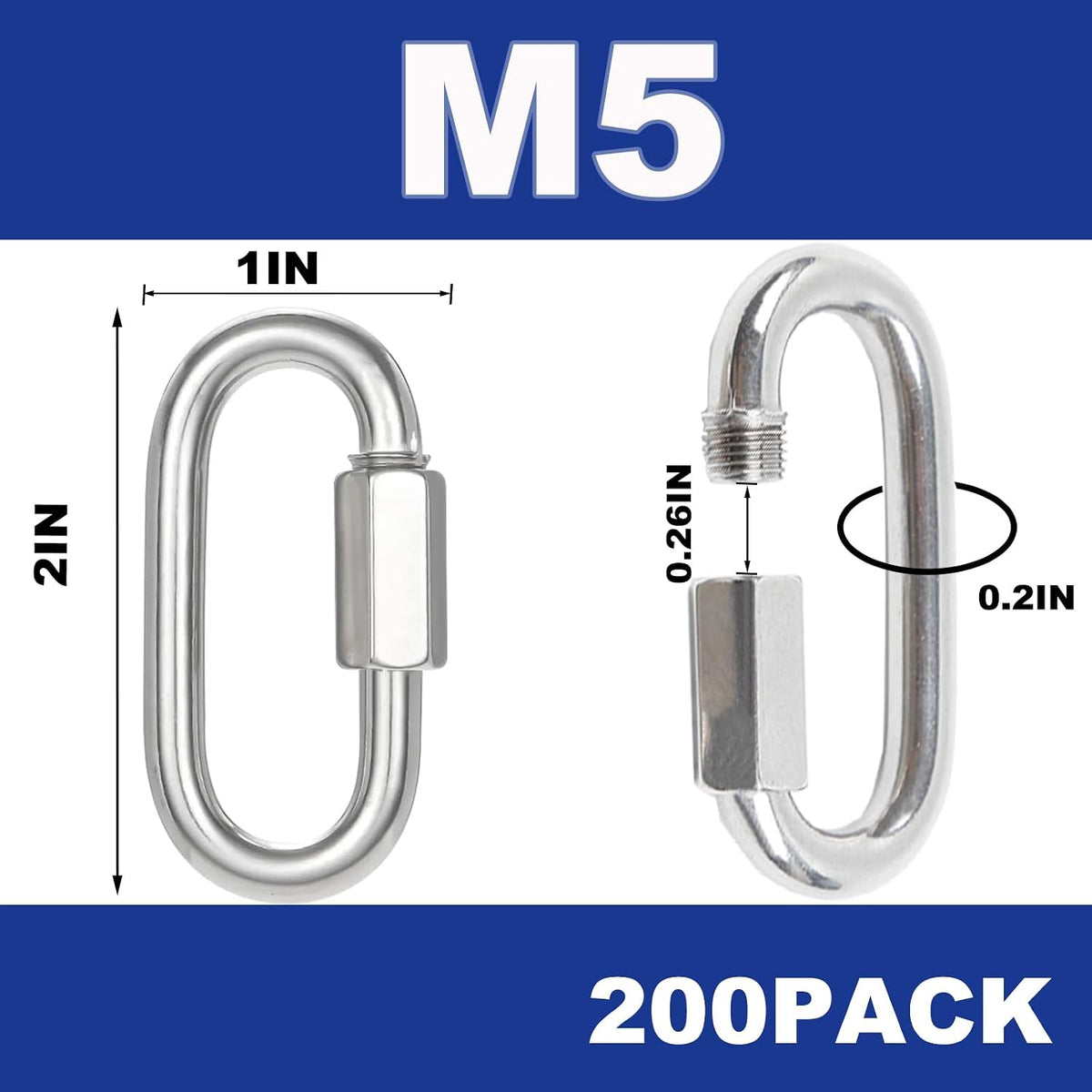 200 Conectores Cadena Eslabones 2pulg Acero Galvanizado M5