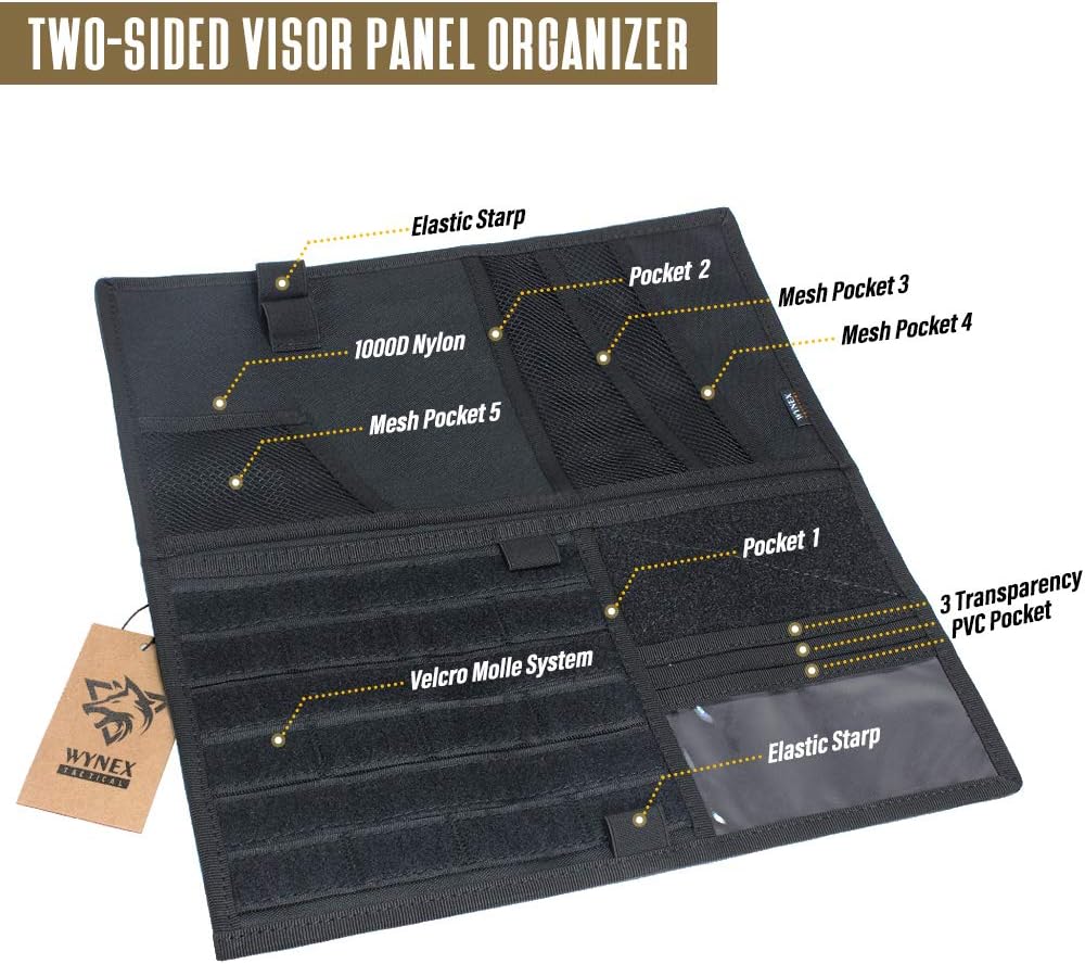 Organiz. visera auto con panel MOLLE doble cara 13.8x7
