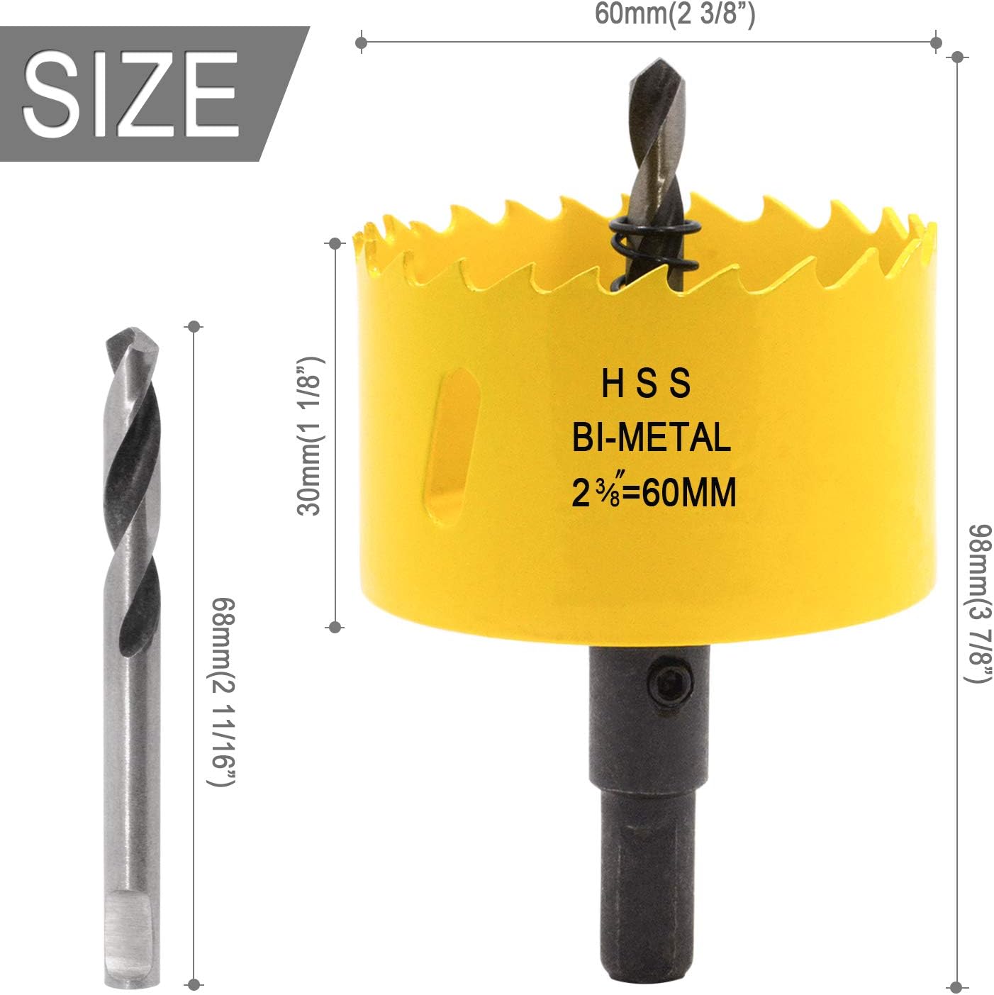 Sierra agujero 2 3/8 pulg HSS bimetálica para madera y metal