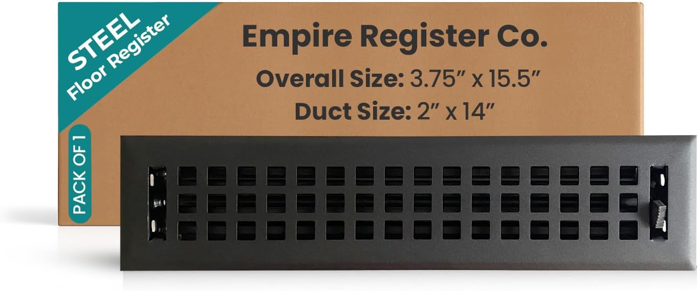 Registro piso acero 2x14pulg cuadrado negro texturizado