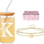 Juego taza cristal con inicial y pulsera para mujer
