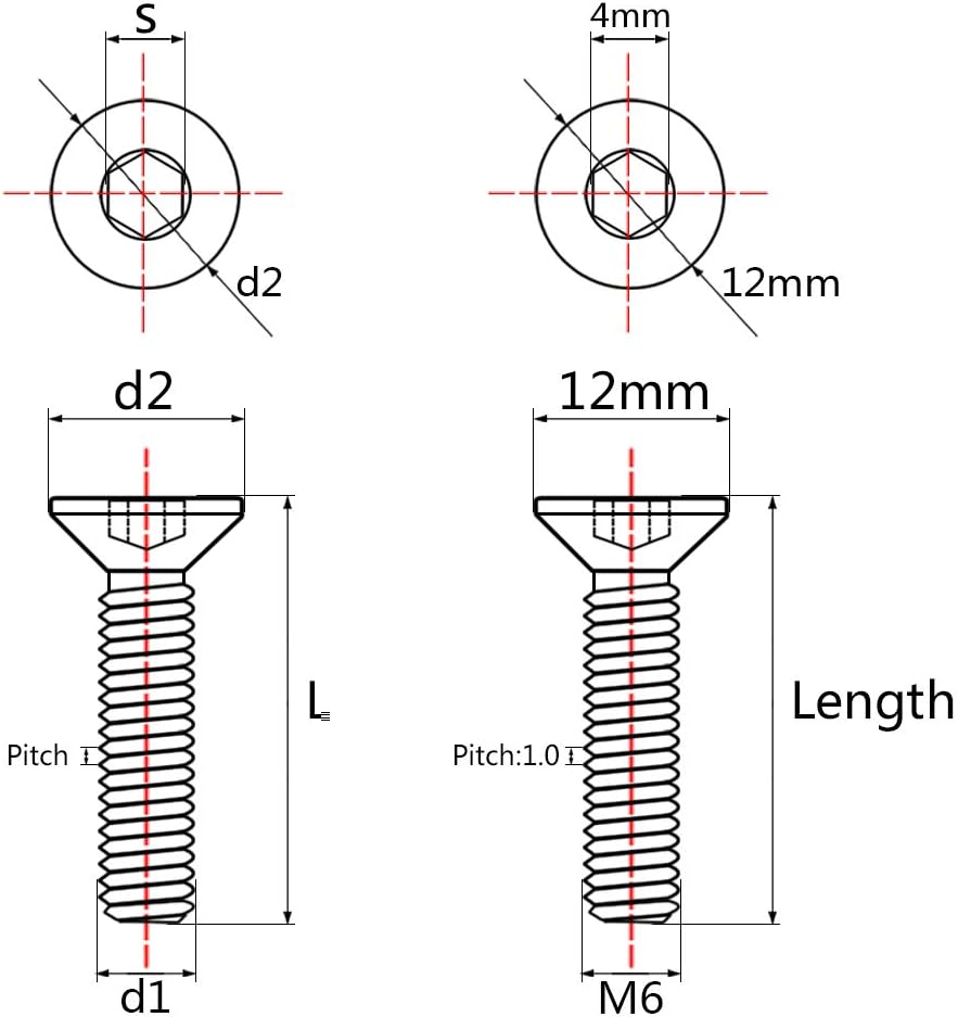 Tornillos hex M6x30mm cabeza plana avellanada pack 4
