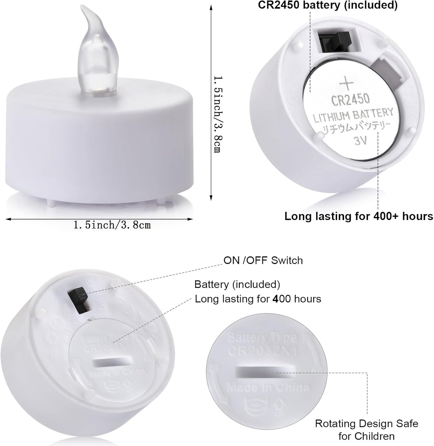50 Velas LED sin llama control remoto blanco cálido