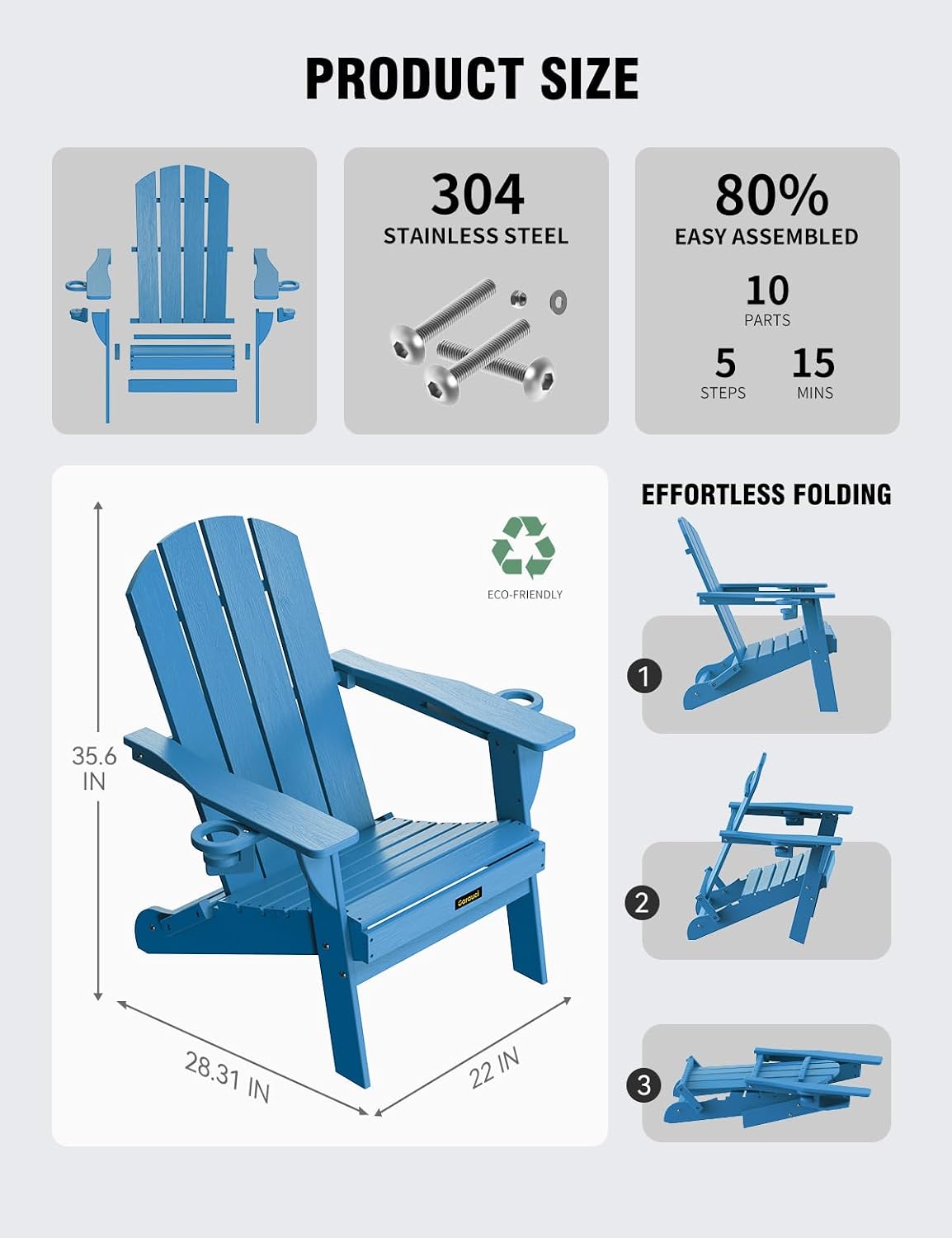 Silla Adirondack plegable plástico texturizado soporte 2