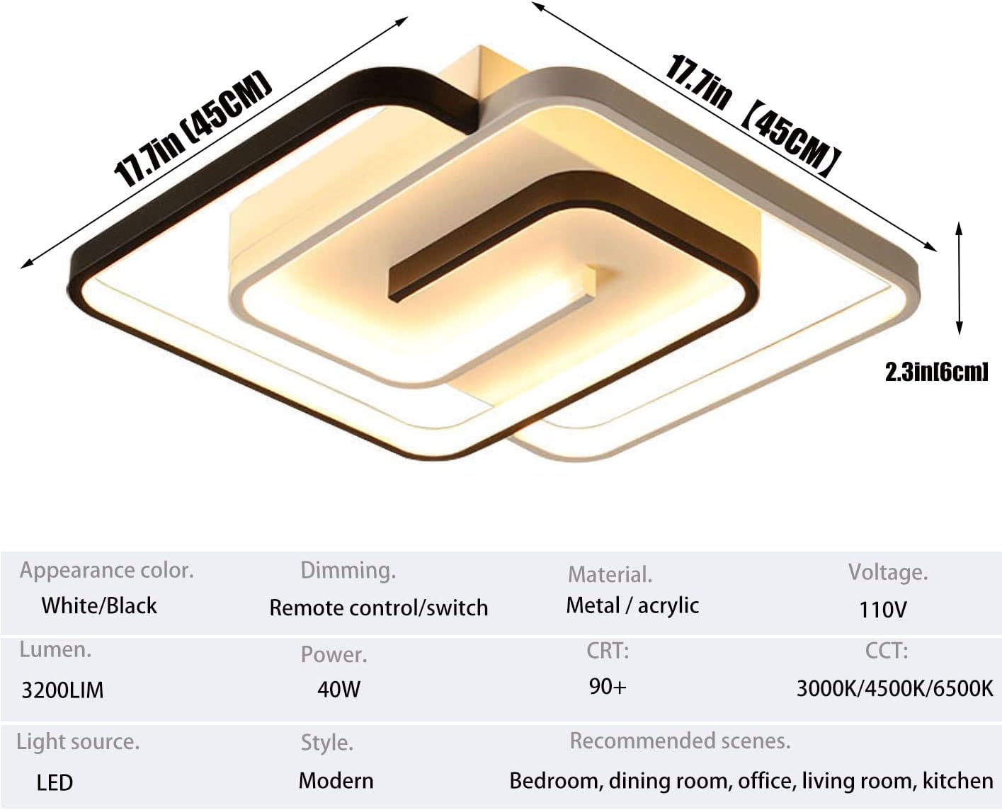 Lámpara techo LED moderna regulable control remoto 40W