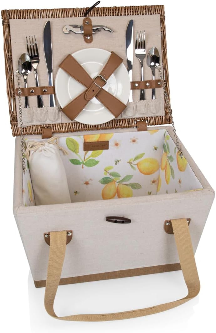 Cesta picnic madera vintage estilo inglés para 4