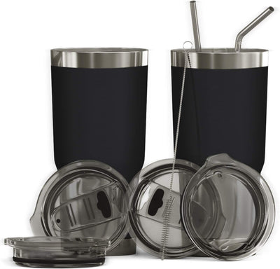 Set 2 Vasos Aislados Acero Inox Doble Pared con Tapas y Popotes