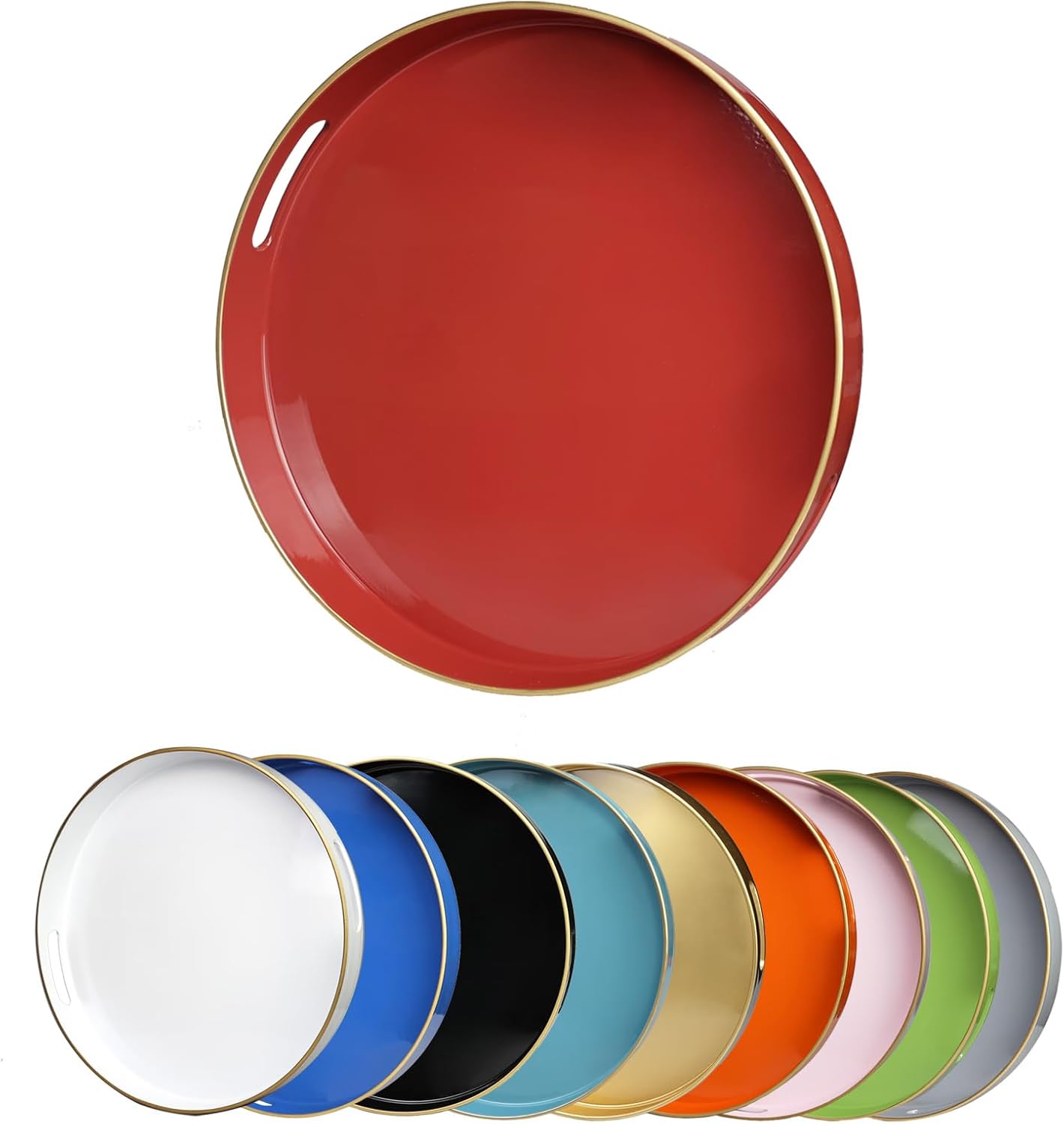 Bandeja decorativa roja redonda con asas estilo otomano