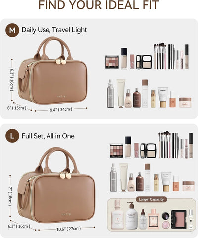 Bolsa maquillaje mujer organiz. impermeable asa marrón