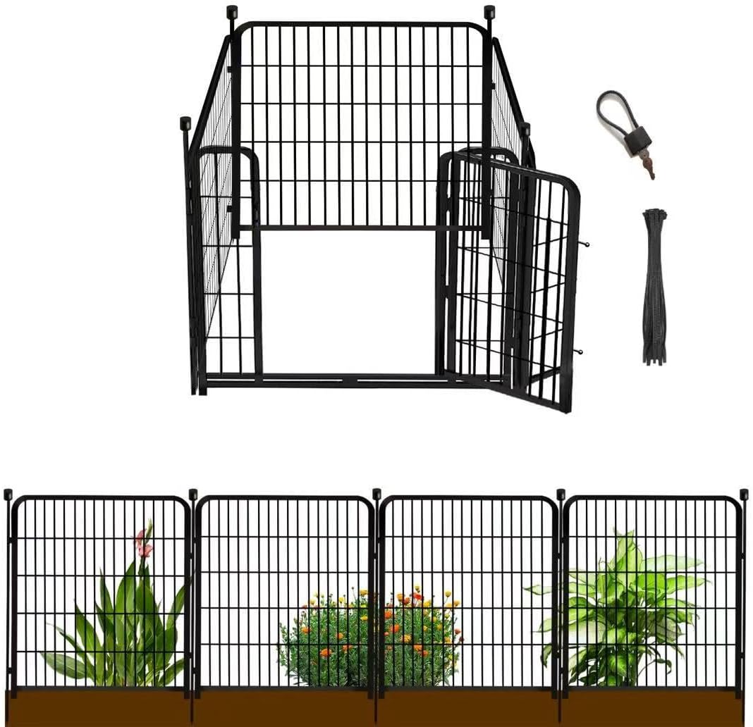 Valla jardín puerta 32x27pulg 4 paneles hierro resistente