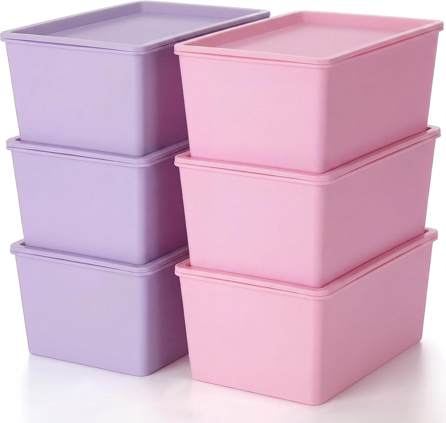 6 Contenedores Plástico Apilables con Tapas Rosa Morado