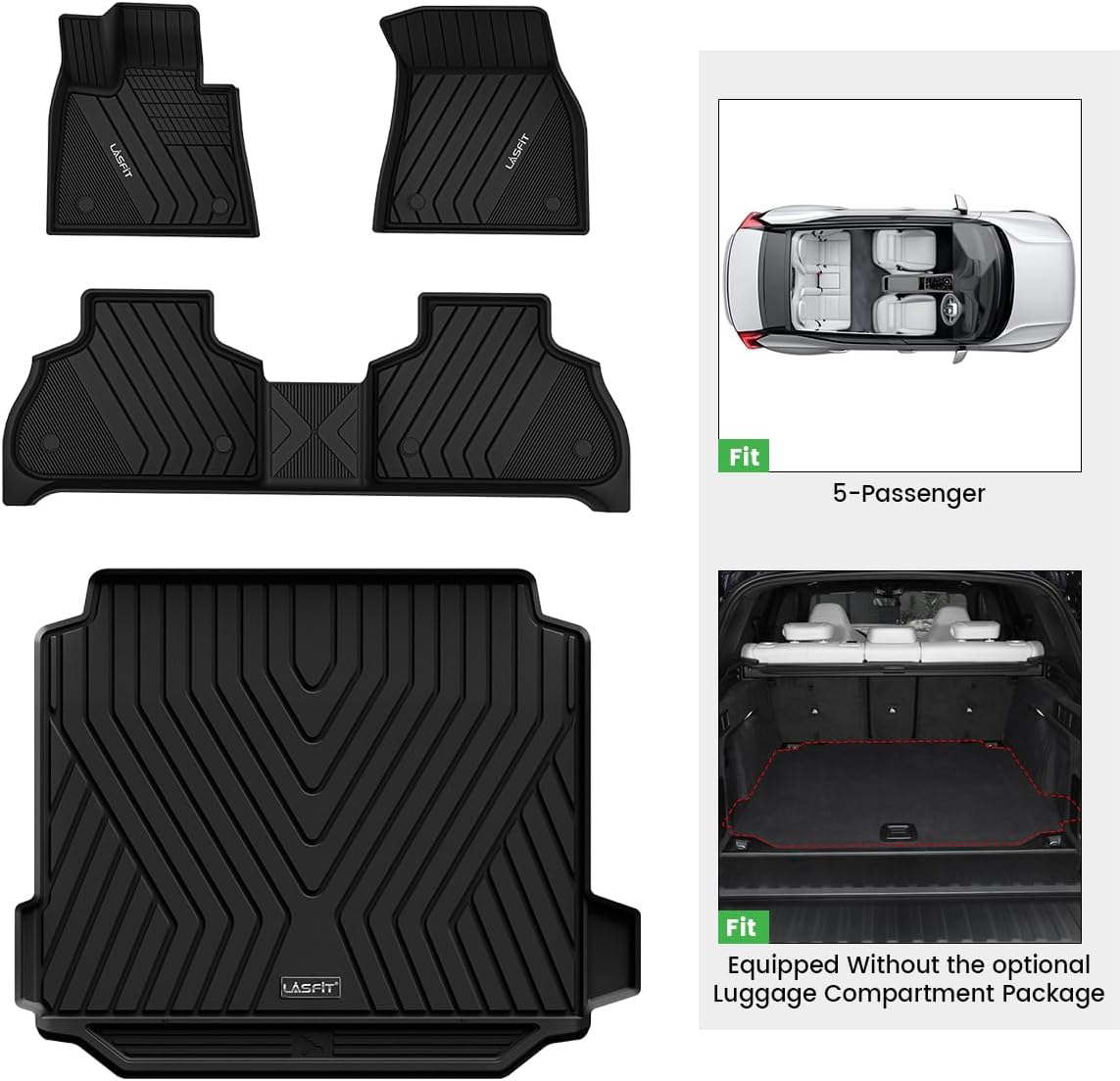 Tapetes suelo y maletero auto TPE 5 pasajeros negros