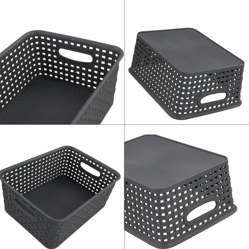 4 Cestas Almacenamiento Plástico Gris 10x7.7x4"