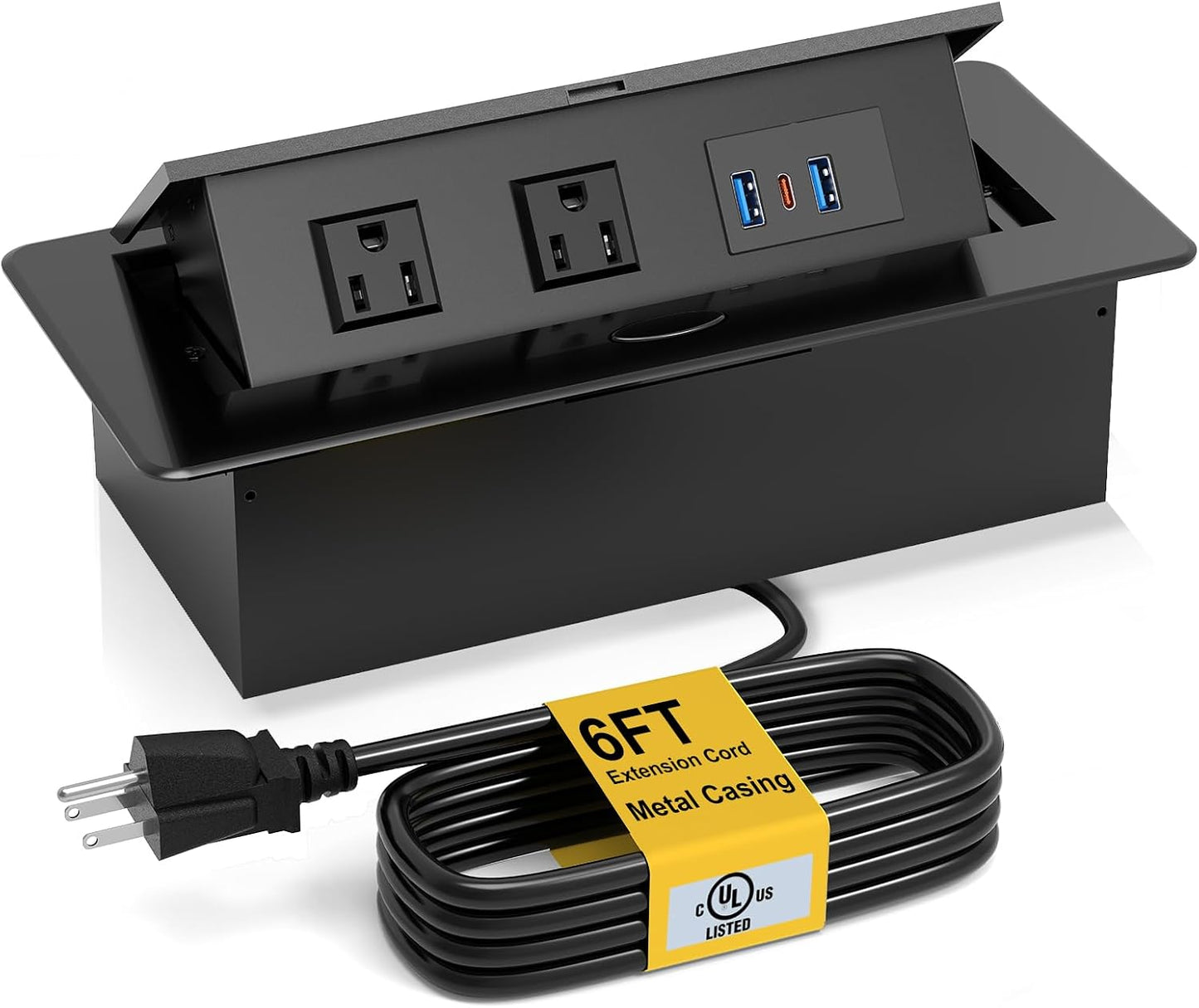 Regleta enchufes empotrada UL con USB C PD 20W acero inox