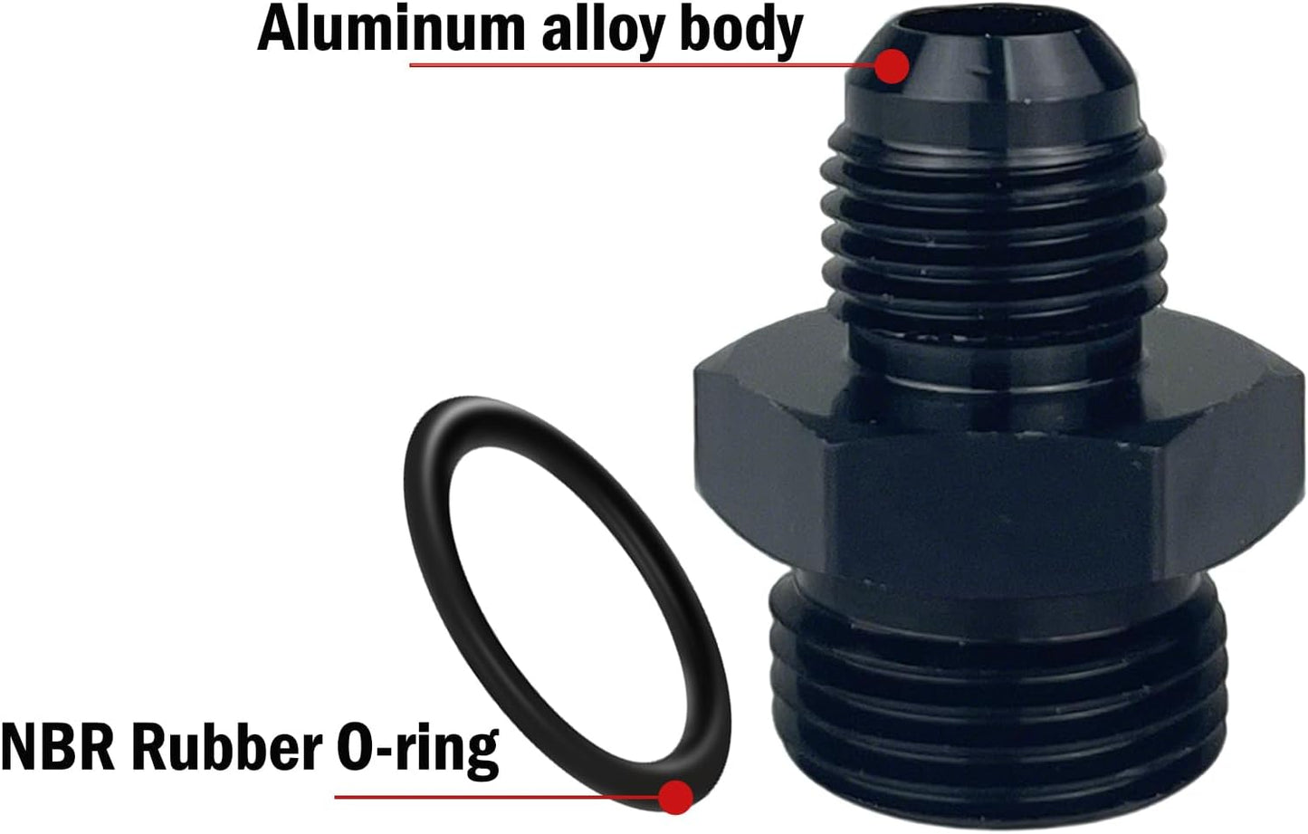 Adaptador riel combustible 6AN Flare a 8AN ORB negro 2 Uds