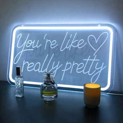 Letrero neón luz blanca texto inglés para dormitorio niñas baño