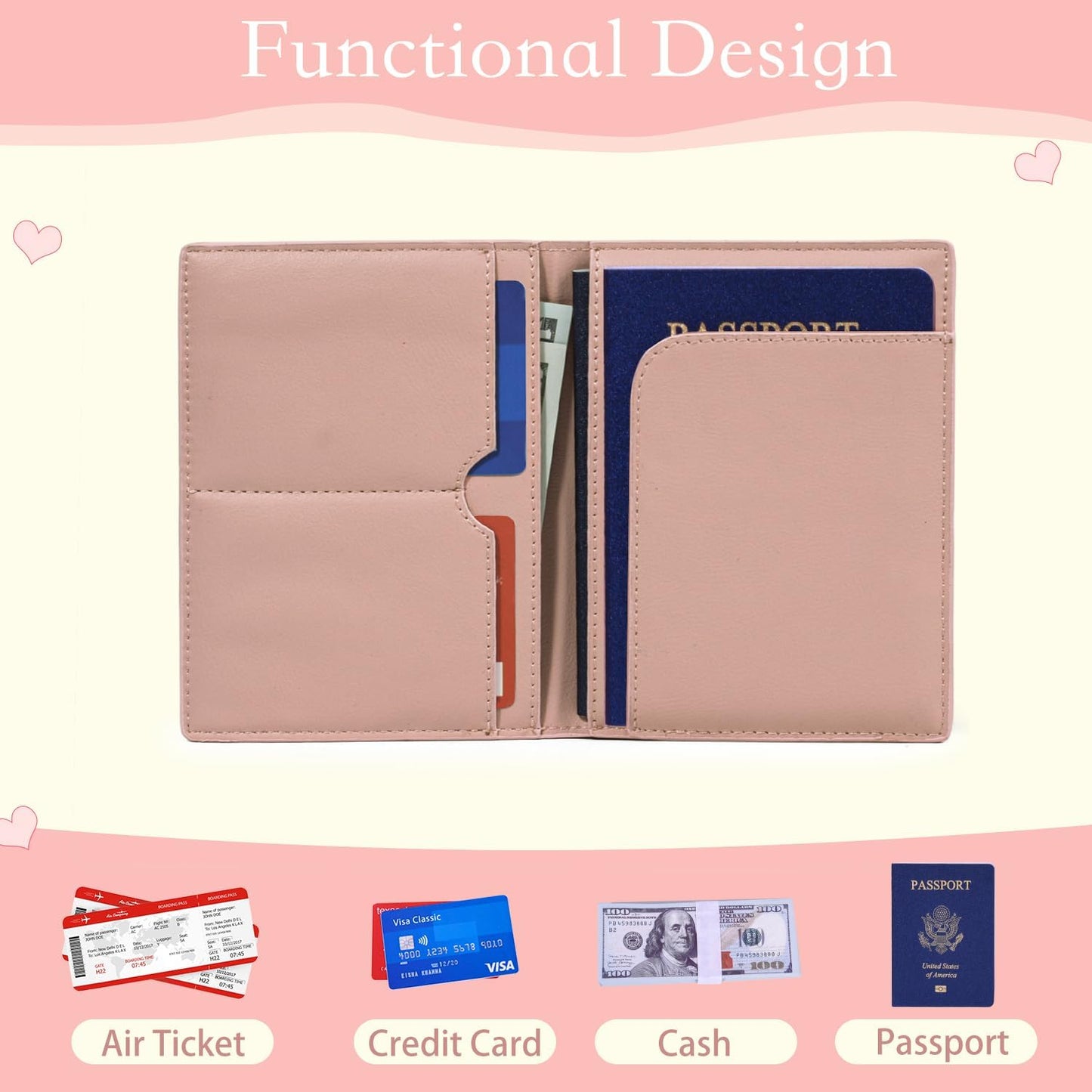 Funda pasaporte bebé con etiqueta equipaje rosa para niños