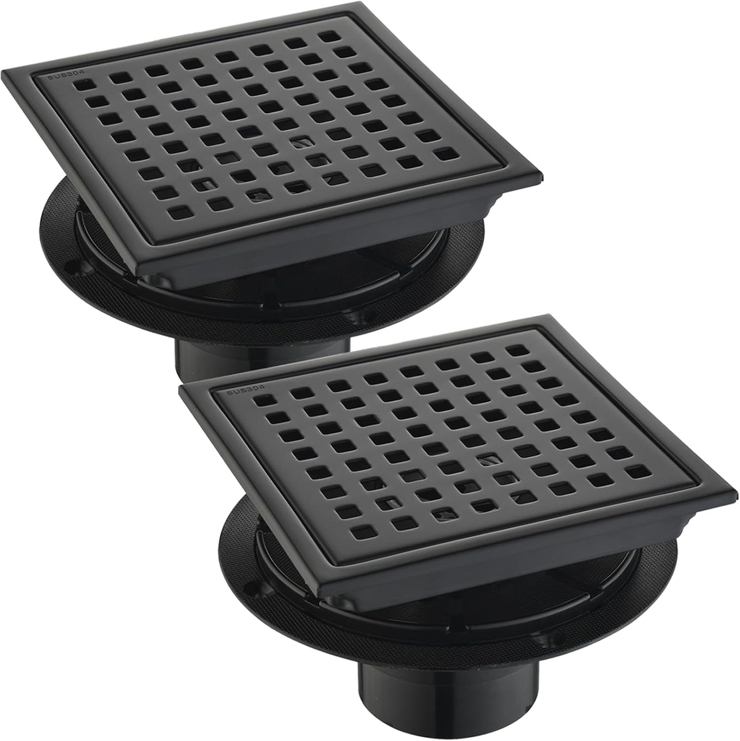 Set 2 Drenajes Ducha 6pulg Acero Inox 304 con Rejilla Negro