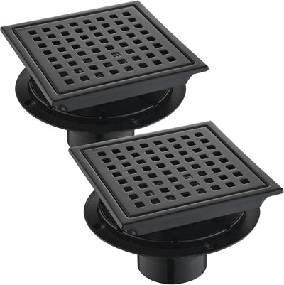 Set 2 Drenajes Ducha 6pulg Acero Inox 304 con Rejilla Negro