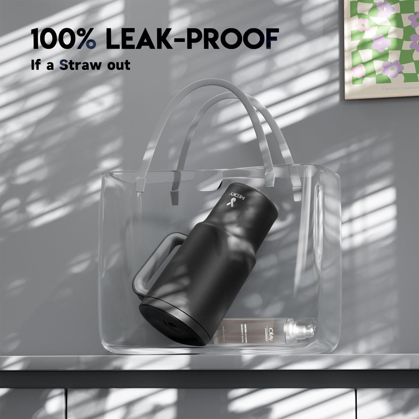 Vaso acero inox 30oz con asa tapa popote a prueba de fugas