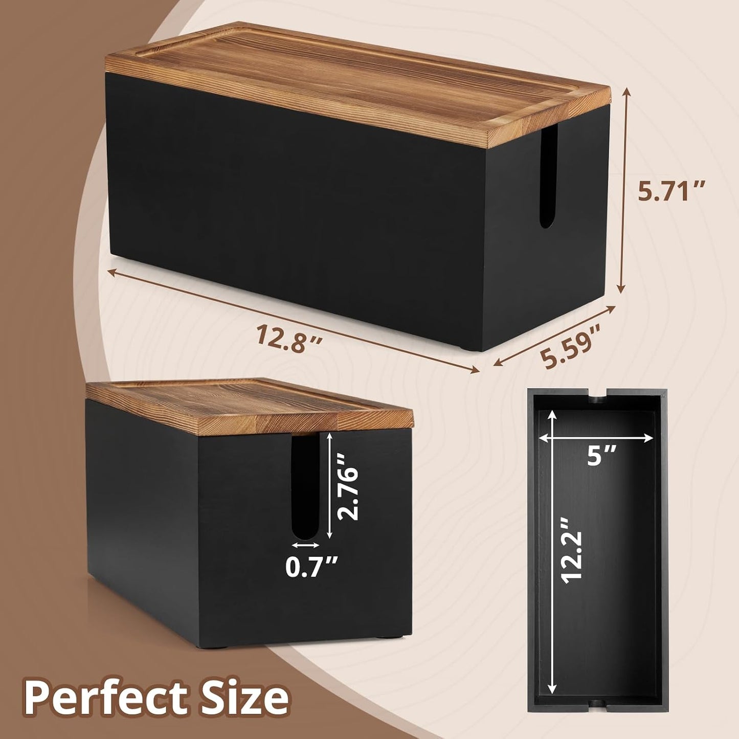 Caja organizadora cables madera 2 ranuras para escritorio
