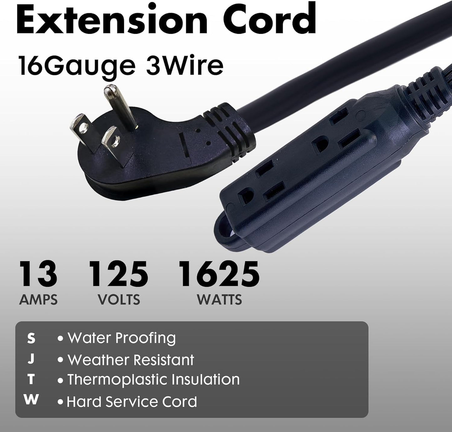 Cable extensión interior 3 tomas enchufe plano 16pies negro