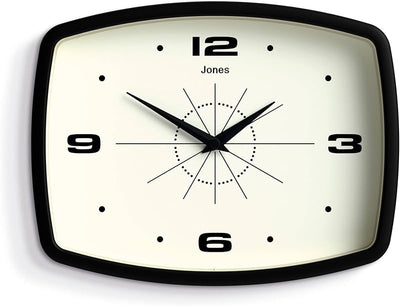 Reloj pared retro 10pulg diseño mediados siglo negro