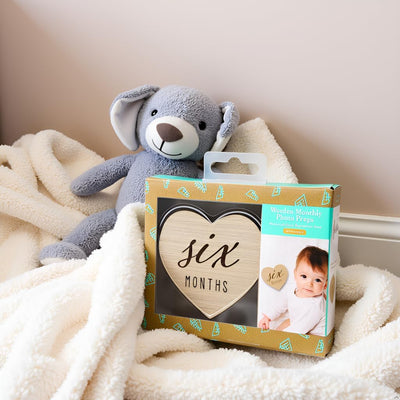 Juego Tarjetas Hitos Bebé Madera Corazón 1-12 Meses Neutro