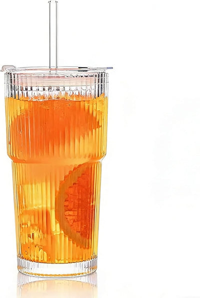 Vaso vidrio 20oz con tapa y pajita pared gruesa