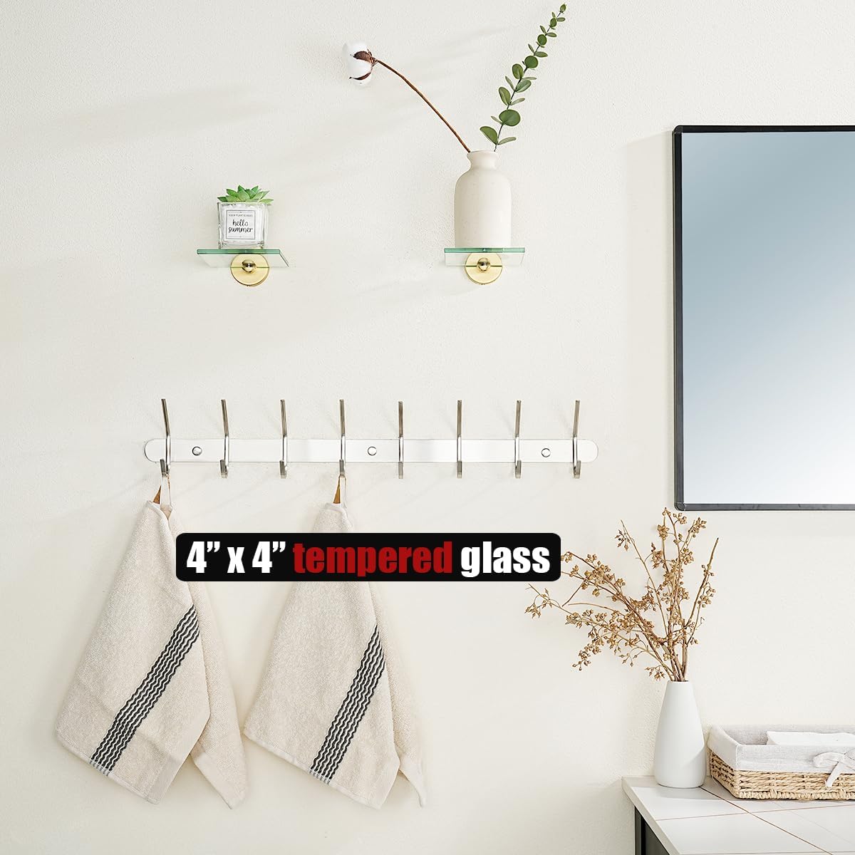 Estantes flotantes vidrio dorado 4pulg para pared sala dormitorio