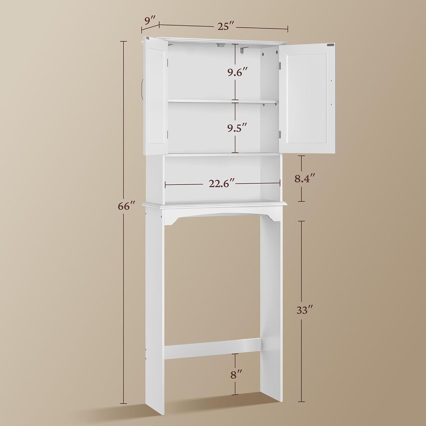 Armario inodoro doble puerta estante ajustable blanco