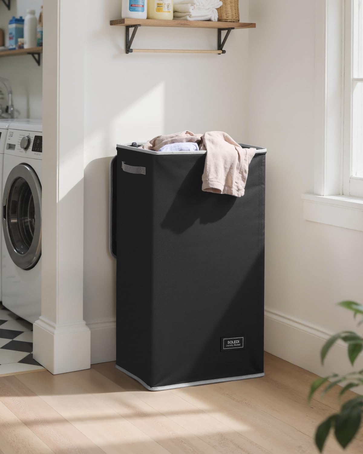 Cesta lavandería negra 100l plegable con tapa y bolsa extraíble