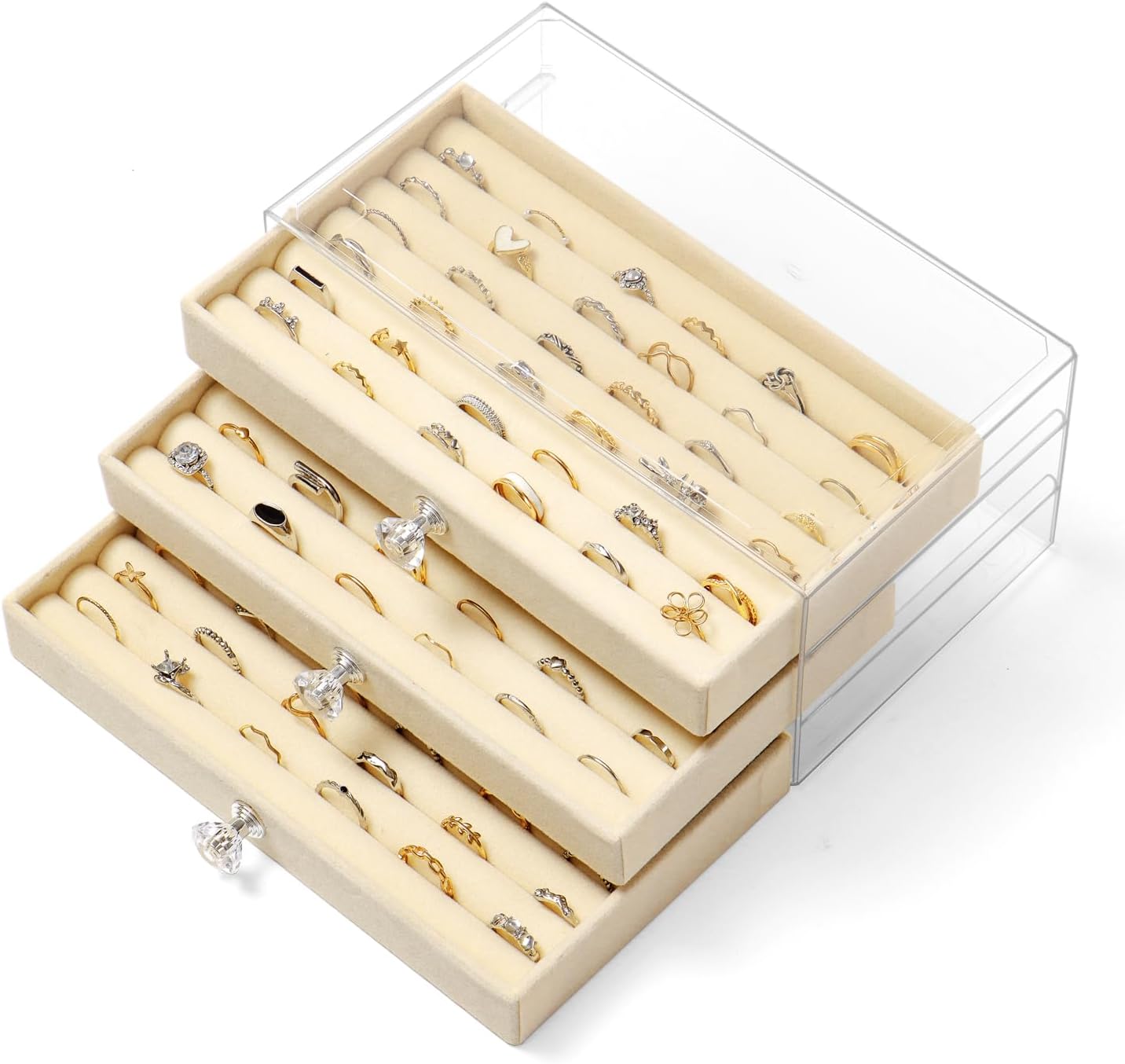 Caja organizadora anillos 3 cajones acrílico terciopelo