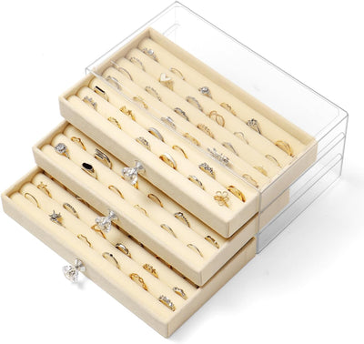 Caja organizadora anillos 3 cajones acrílico terciopelo