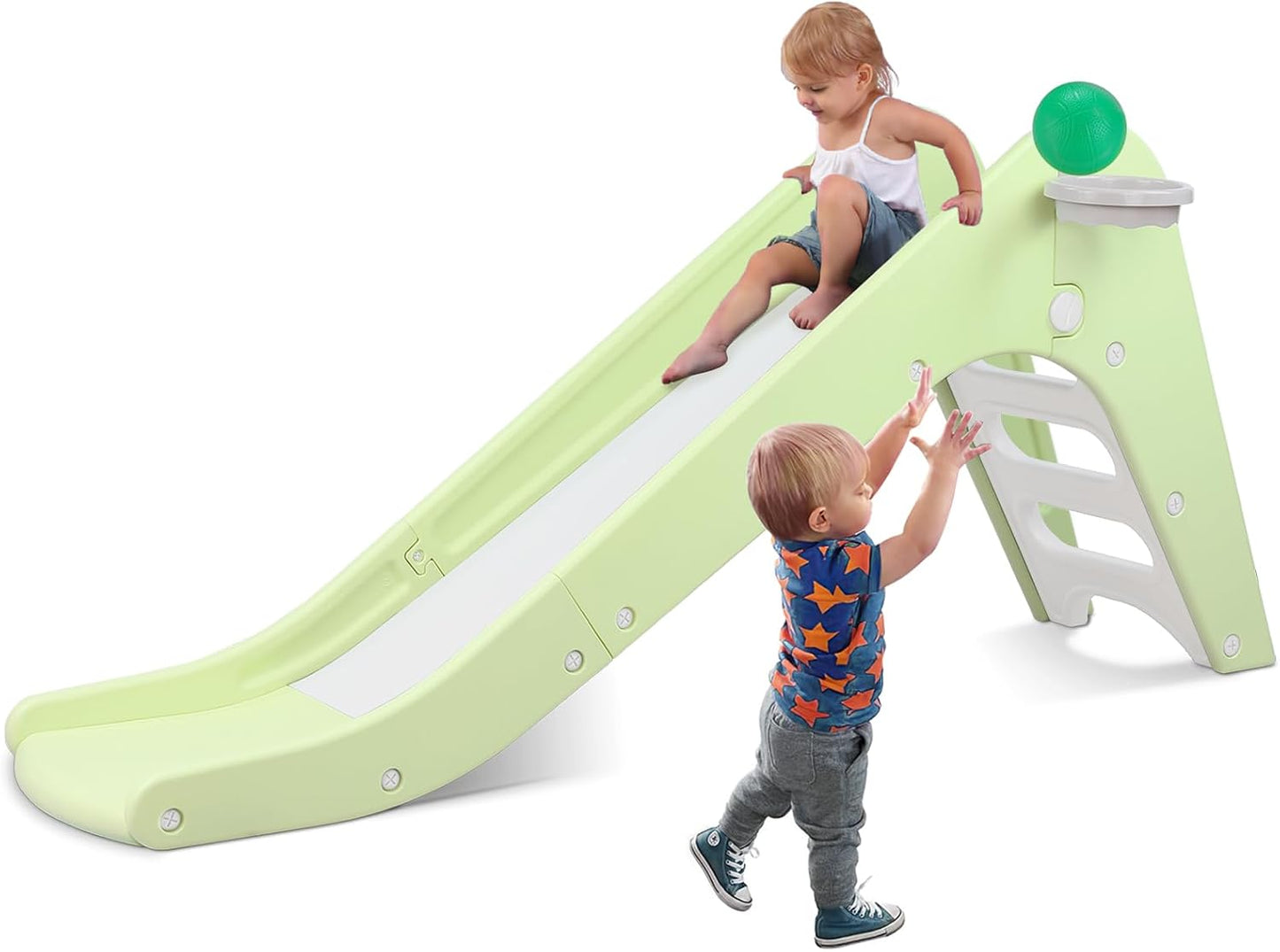 Tobogán plegable para niños con aro baloncesto 63pulg