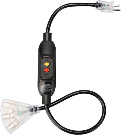 Cable extensión GFCI 3 pies 3 salidas automático exterior negro