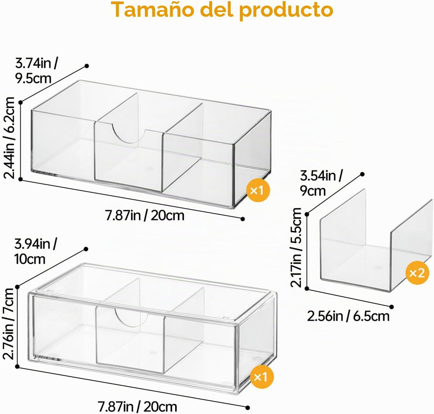 2 Organiz. Botiquín Apilables con Divisor Maquillaje