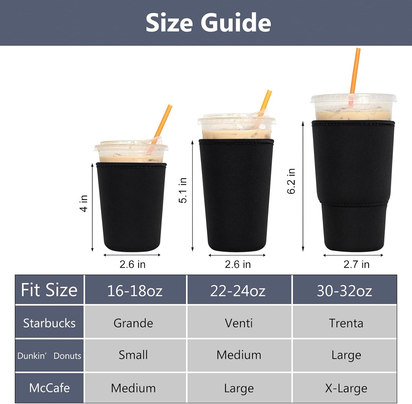 3 Pzas Fundas Neopreno Aislante para Café Frío Negro