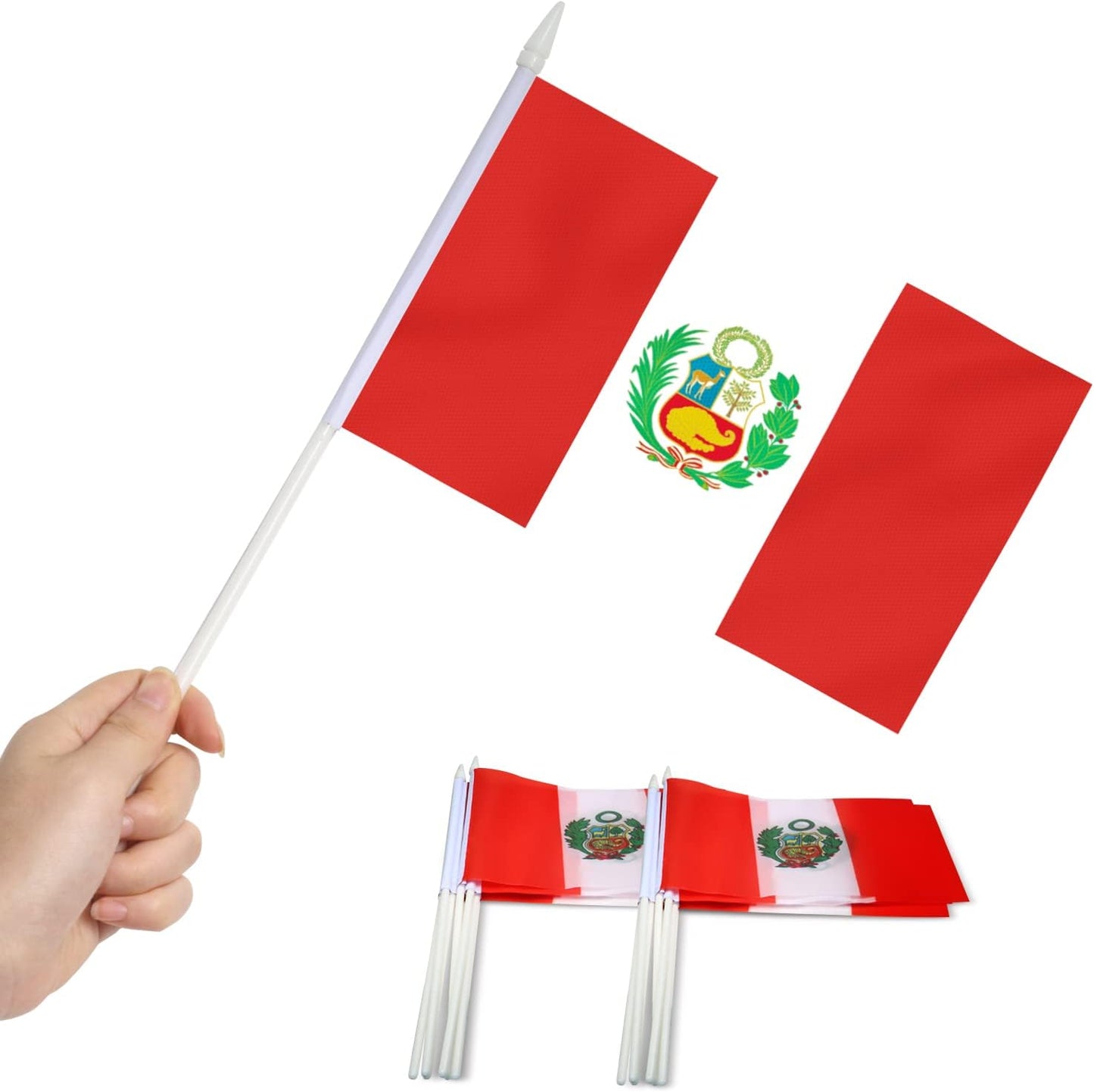 12 Banderas Peruanas Mini 5x8pulg Resistentes Colores Vivos