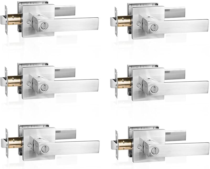 6 Pzas Manijas Puerta Privacidad Plateadas Reversibles