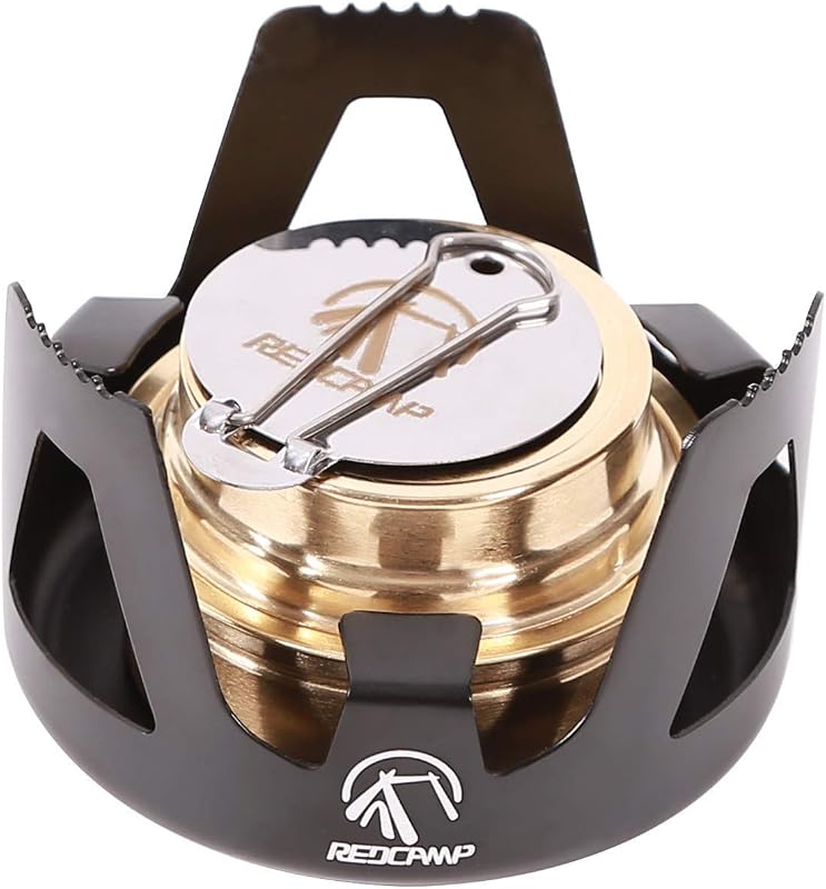 Mini estufa alcohol quemador latón soporte aluminio acampar negro