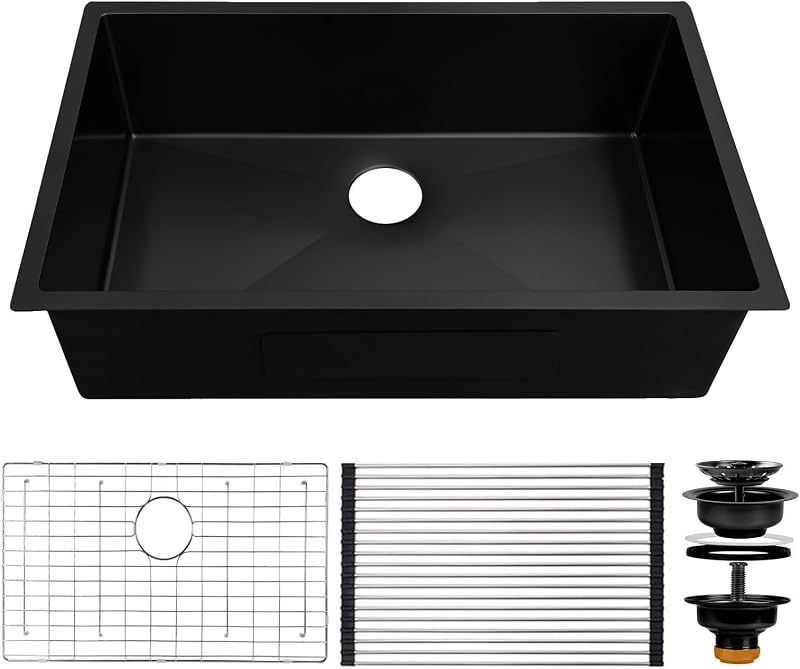Fregadero cocina acero inox 32x19pulg negro antiarañazos