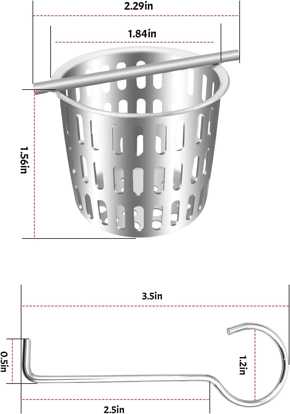 Colador ducha acero inox 2pulg con gancho