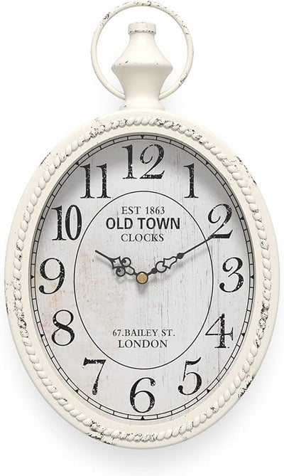 Reloj pared ovalado vintage blanco silencioso decorativo
