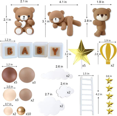 Decoraciones pastel bebé con osos y letras café