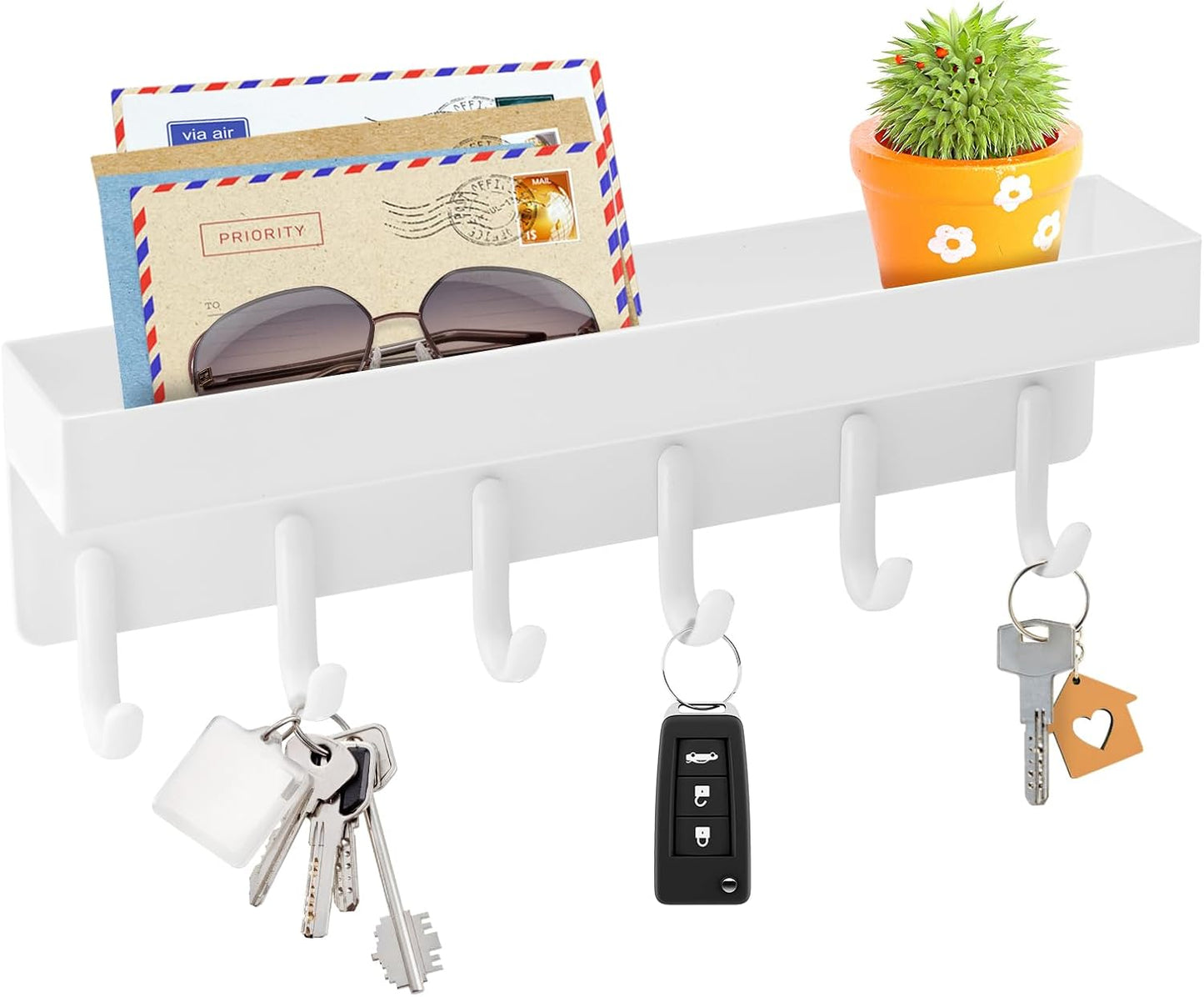 Soporte pared llaves adhesivo 6 ganchos blanco