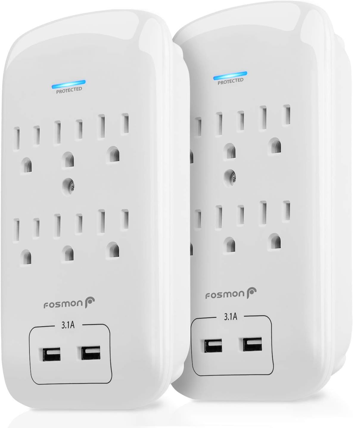 Protector sobretensiones 6 tomas 1200J 2 USB 1875W con tierra